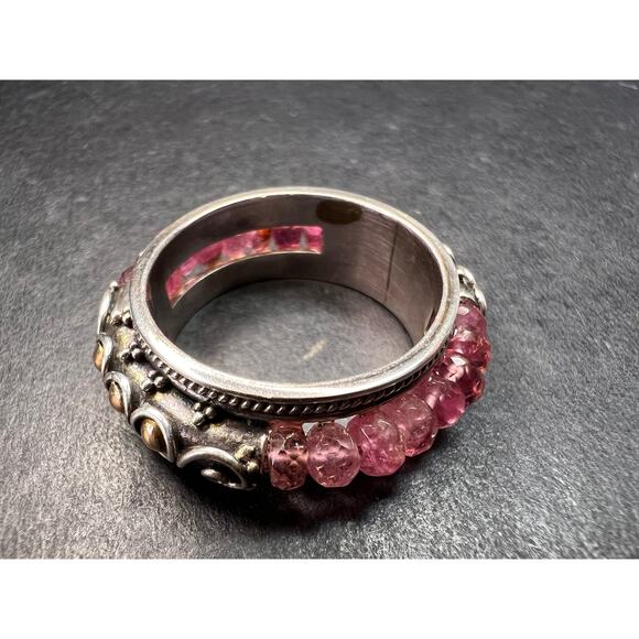 Vintage Suarti pink tourmaline Bali sterling silver 18k gold ring size 9 - Picture 1 of 16